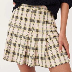 Free People Honey Plaid Pleated Mini Schoolgirl Skirt In Retro Sunshine Sz 4 / S